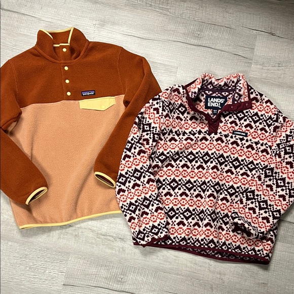 Patagonia Tops - Patagonia and Lands' End Women’s Fleece Pullovers - Brown and Red Pattern